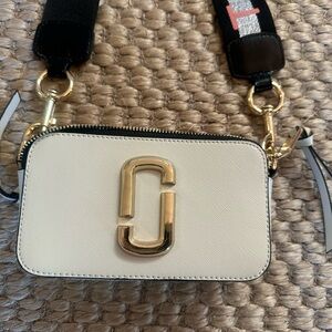 Marc Jacobs Cream Snapshot Bag with Gold Accents